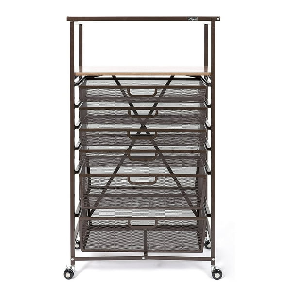 Origami Cc6 Bronze Folding Storage Shelf Rolling Cart With Mesh Drawers Com Origami Cc6 Bronze Folding Storage, Origami Foldable Rolling Kitchen Island Carton