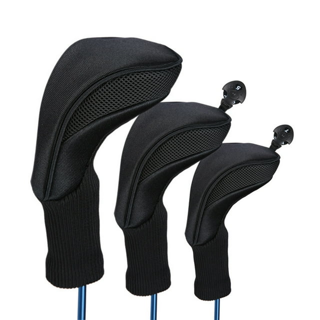 Cubierta de palo de golf 3 piezas cabeza de cuello largo hierro Protector a prueba de polvo Golf Negro Yuarrent