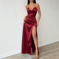 thumbnail image 3 of TAGOLD Womens Camis Sleeveless V-Neck Dress Solid Color Satin Slit Backless Summer Outfit, 3 of 5
