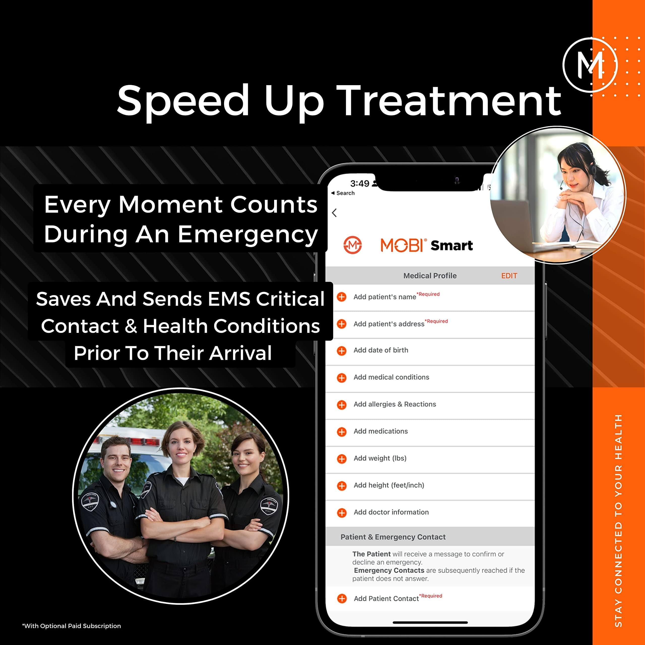 MOBI Connect Emergency Alert System Bundle - Caregiver Support SOS Button with Multi-Purpose Monitor