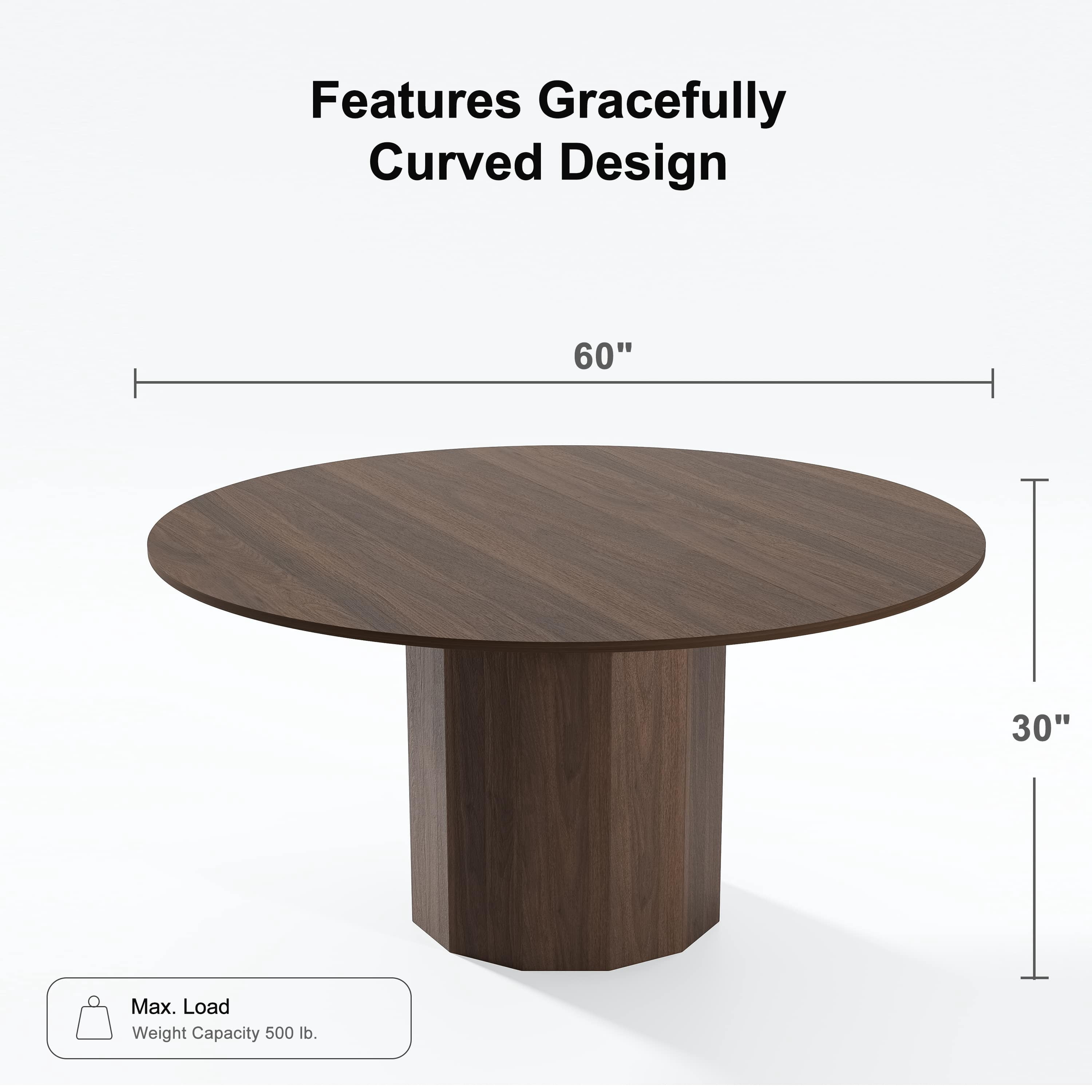 MAYEERTY 60 in. Soild Wood Walnut Dining Table Round Kitchen Table