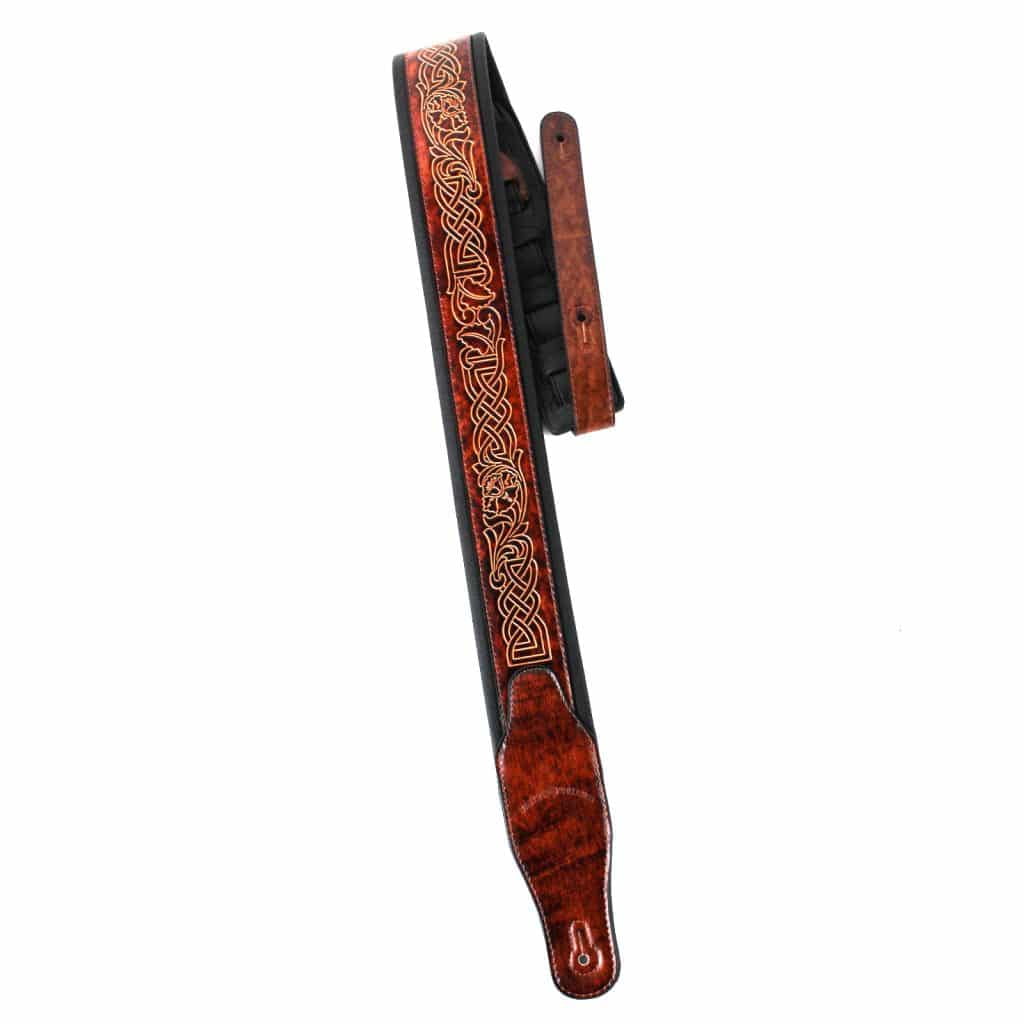 Walker & Williams GB-181 Bourbon Brown Brushed Celtic Chain Design Padded Guitar Strap