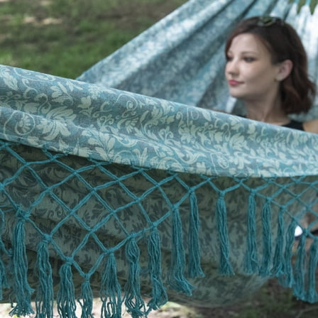 Equip Gray and Blue Jacquard Tree Hammock, Open size: 81" L x 59" W x 0.1" H