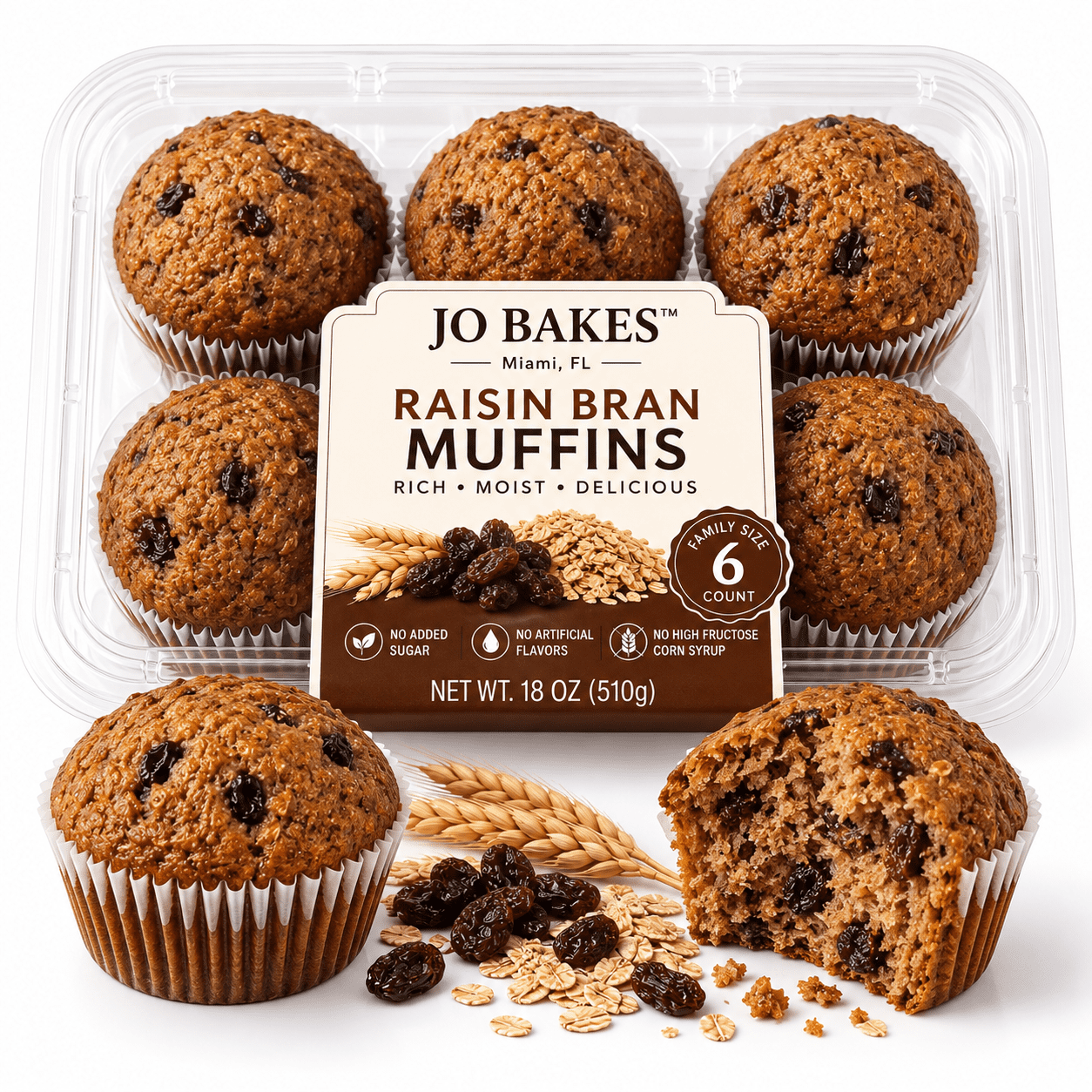 Raisin Bran Muffins, Bakery Style, 6 Count - JO BAKES