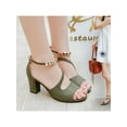 thumbnail image 3 of Frontwalk Ladies Heeled Sandals Chunky Heel Dress Sandal Block High Heels Party Fashion Pumps Women Buckle Strap ArmyGreen 5, 3 of 4