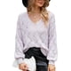 thumbnail image 1 of Suéter con cuello en V para mujer Moda Suelta Casual Color sólido Cuello en V Jersey Linterna Manga larga Suéter de punto hueco Púrpura claro L, 1 of 7