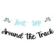 First Lap Around The Track Birthday Banner - Boy’s Retro Race Car 1st Birthday Decorations, Fast One Cars Theme Checkered Flag Party supplies