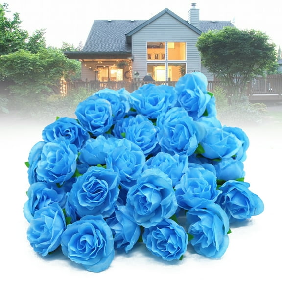 50PCS Simulation Rose Head Decorative Reusable Silk Fake Rose Flower for Wedding Party Blue