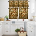 thumbnail image 3 of Floral Bees Kitchen Curtains Valances and Tiers Set of 3 Retro Yellow Red Flowers Leaf Bees Yellow Glass Tier Curtains and Valance with Rod Pocket for Small Windows, 27.5"x24", 3 of 9