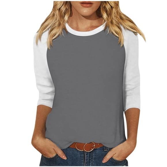 Chandails à Col Rond Femmes T-Shirt Raglan pour Femmes Manches 3/4 T-Shirt de Baseball Athlétique Chandails Décontractés Coupe Ample Chandail d'Automne Blouses Chandail à Manches Longues Femmes P-92 Gris P
