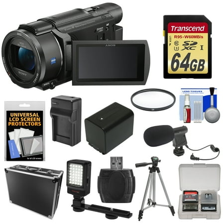 - Sony Handycam FDR-AX53 Wi-Fi 4K Ultra HD Video Camera Camcorder with 64GB Card + Battery & Charger + Hard Case + Tripod + LED Light + Microphone + Kit
