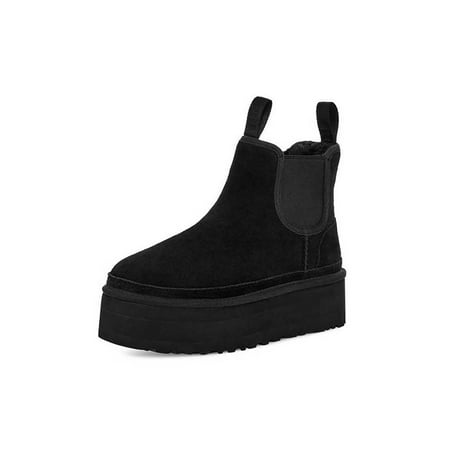 

Daeful Womens Snow Boots Platform Ankle Boot Plush Lining High Heel Bootie Slip Resistant Non-slip Short Booties Cold Weather Winter Warm Shoes Black 5.5