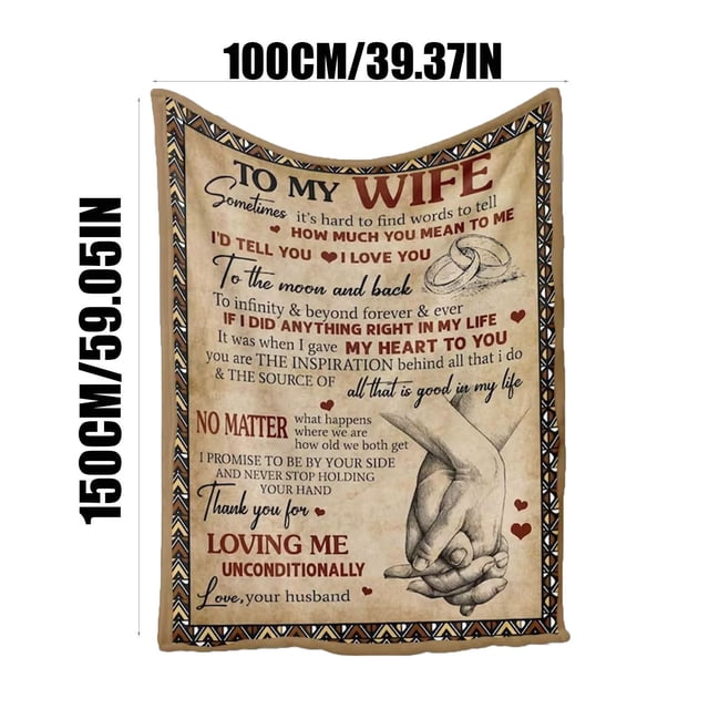 Fiudx Manta "Para Mi Esposa", Manta Romántica de Forro Polar, Diseño Suave y Acogedor, Un Cálido Abrazo Todos Los Días, Perfecta para Cualquier Época Del Año, Regalo Ideal para Esposa, San Valentín,