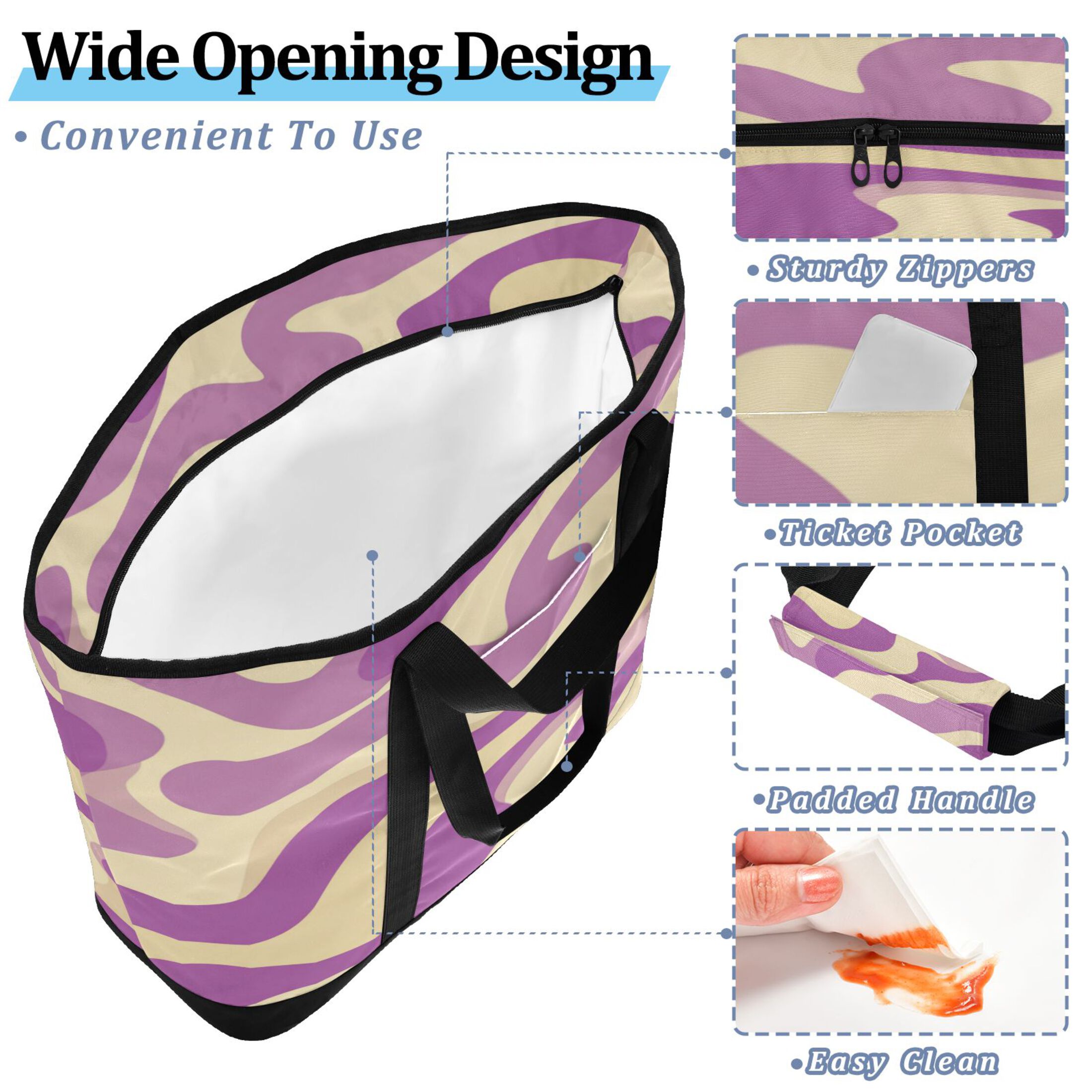 Extra-Large Wide Opening Design Capacity Hand-Held Ice Pack Thickened Insulation Layer For Long-Lasting Cold Retention For Outdoor Shopping Picnics And Camping Light Purple Cream Flowing
