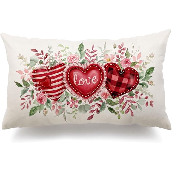 Valentine''s Day Pillow Covers 12x20 Inch Red Hearts Letter Decor White Throw Pillow Covers Valentine''s Day Cushion Case Decoration for Sofa Couch 87A