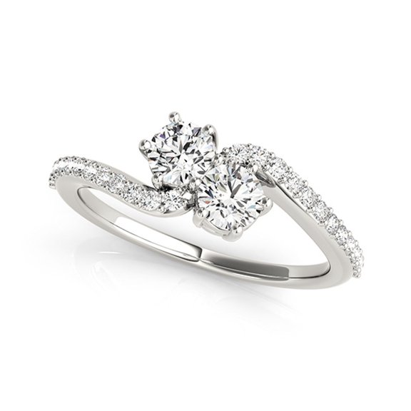 Aonejewelry 1/2 Ct Two Stone Diamond Ring 14K White Gold