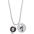 thumbnail image 1 of Delight Jewelry Silvertone Black 8 Ball Spinner Silvertone Script Initial Disc - F - Charm Necklace, 20"+3", 1 of 4