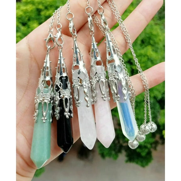 K-KED 5pcs Rock Quartz Vary Stone Magic Pendulum Pendants Tower Chakra Reiki Amulet