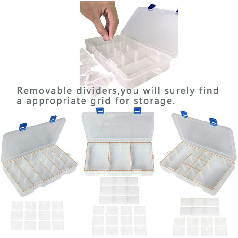 Yirtree 15/10/24 Grids Clear Plastic Organizer Box Storage Container  Jewelry Box with Adjustable Dividers for Beads Art DIY Crafts Jewelry  Fishing Tackles 