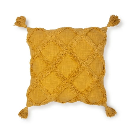 Better Homes & Gardens Tufted Trellis Decorative Throw Pillow, 20" x 20", Square, Yellow