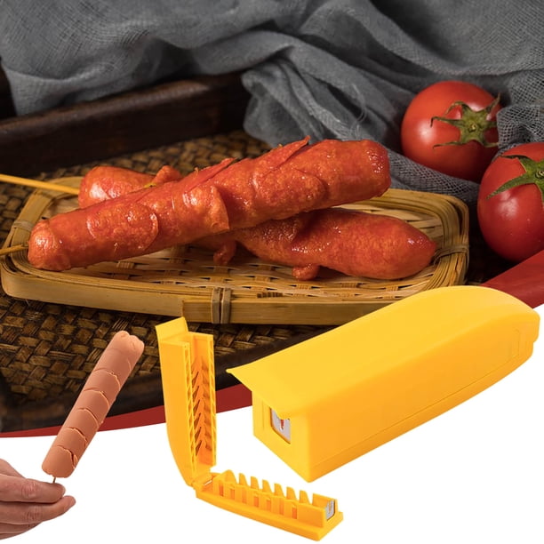 Herramienta para cortar perritos calientes | Acero inoxidable y plástico | Loncheado uniforme | Diseño de molde con una sola pulsación | Preparación de alimentos que ahorra mano de obra | Cortadora