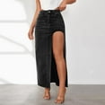 thumbnail image 2 of WTOBBY Women's High Slit Denim Skirt Side Split Design Stretch High Waist Bodycon Pencil Skirt Mid Length Light Wash Summer Casual,Black M, 2 of 5