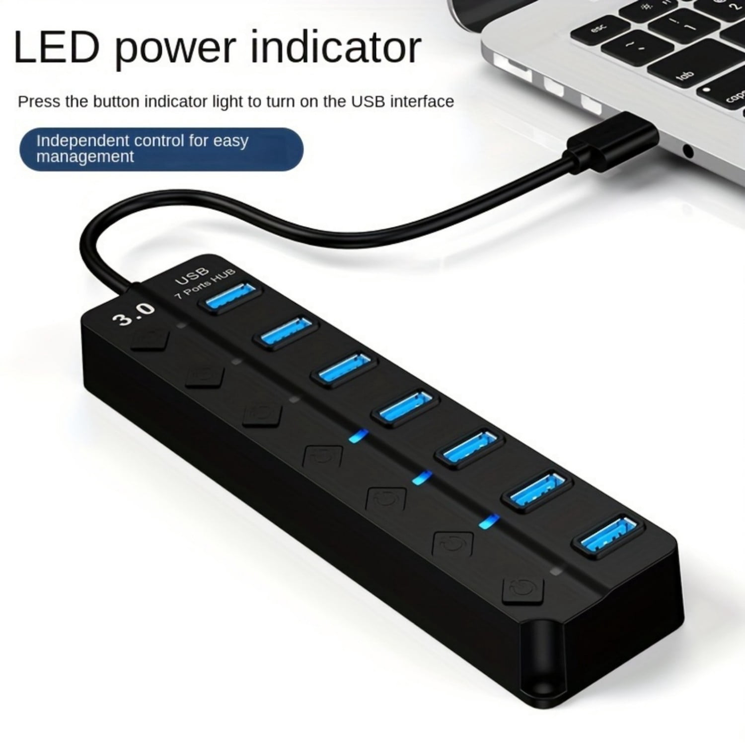 Jous USB Hub Splitter,7 Port  3.0 for Laptop Desktop USB Adapter with Individual Switches
