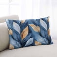 thumbnail image 2 of Modern Leaf Throw Pillow Cover 20 x 26 Inch Decorative Pillow Cover Blue Gold Textured Minimalist Watercolor Lumbar Pillowcase Seasonal Rectangle Cushion Case for Couch Sofa Bed Living Room, 2 of 7