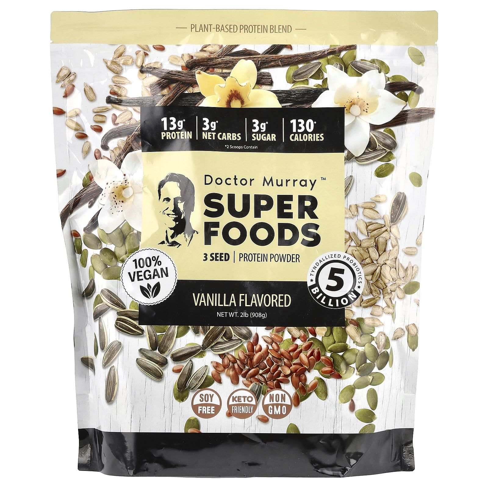 Dr. Murray's Super Foods, 3 Seed Protein Powder, Pumpkin + Flax + Sunflower, Vanilla, 2 lb (908 g)