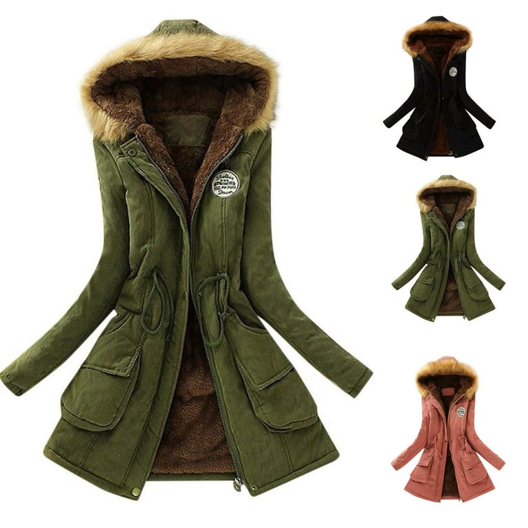 Parka calida para mujer abrigo con forro de piel chaquetas largas gruesas con capucha ropa de invierno 2023 Walmart