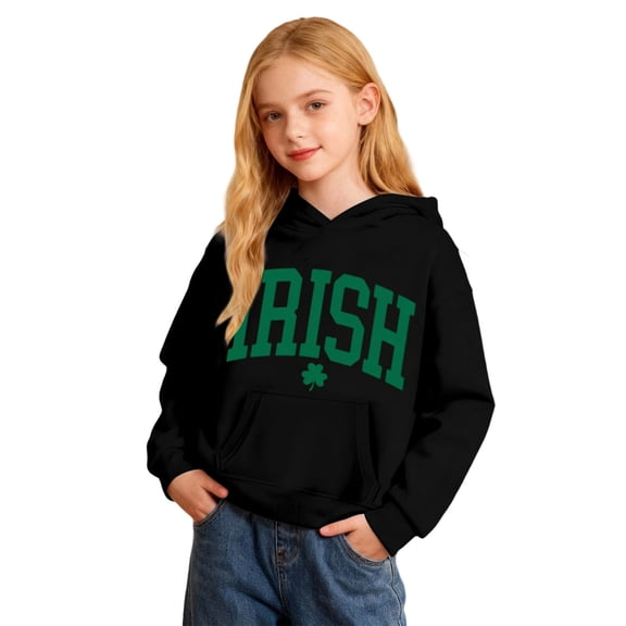 WOYY St. Patrick's Day Girls Hoodie Letter Print Casual Hooded Sweatshirt, Sizes 3-4T