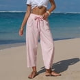 thumbnail image 5 of Delayuji Women's Linen Pants Striped Cropped Pants Casual High Waist Loose Fit Summer Beach Pants With Pockets Beach Vacation Clothing, 5 of 7