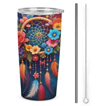 

Colorful Floral Dreamcatcher Art 20oz Tumbler with Lid And Straw Insulated Mug Stainless Steel Vacuum Double Wall Mug For< Car>