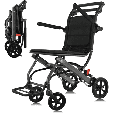Lightweight Folding Transport Travel Wheelchair with Telescope Handle, Portable Transport Wheelchair for Adults Weight 15lbs Support 220Lbs