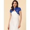 thumbnail image 2 of Cárdigan de encaje para mujer, cuello alto, corto, elegante, encogimiento de hombros Azul Real L, 2 of 6