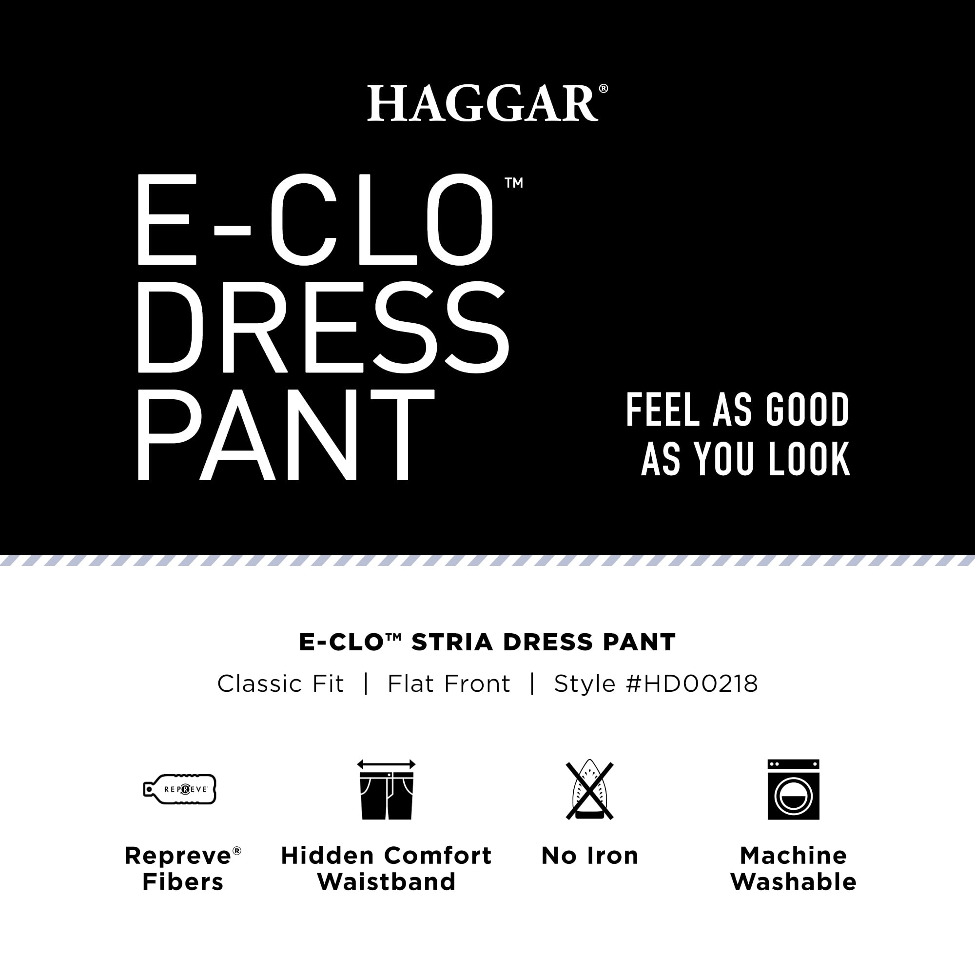 Haggar Men's E-CLO Stria Flat Front Dress Pant Classic Fit, Sizes 32x30-44x32