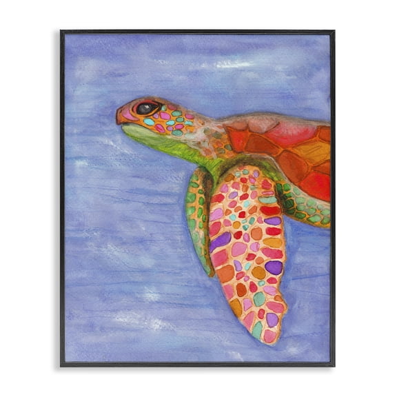 Stupell Industries Tropical Rainbow Sea Tortoise Soft Coastal Swimming Portrait Black Framed Giclee Art, 11 x 14, by Elvira Errico