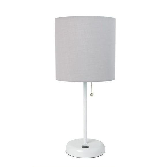 Lampe bâton blanc LimeLights avec port de chargement USB et abat-jour en tissu, gris