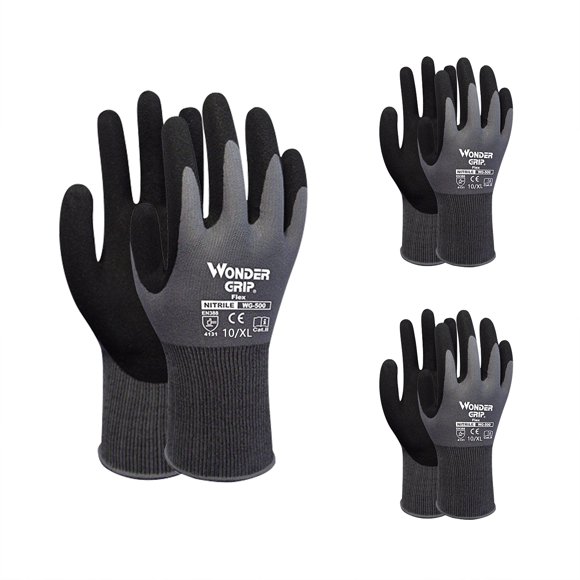 Amdohai 3-Pairs Nitrile Impregnated Work Gloves Safety Gloves for Gardening Maintenance Warehouse for Men and Women (Black Gray L)
