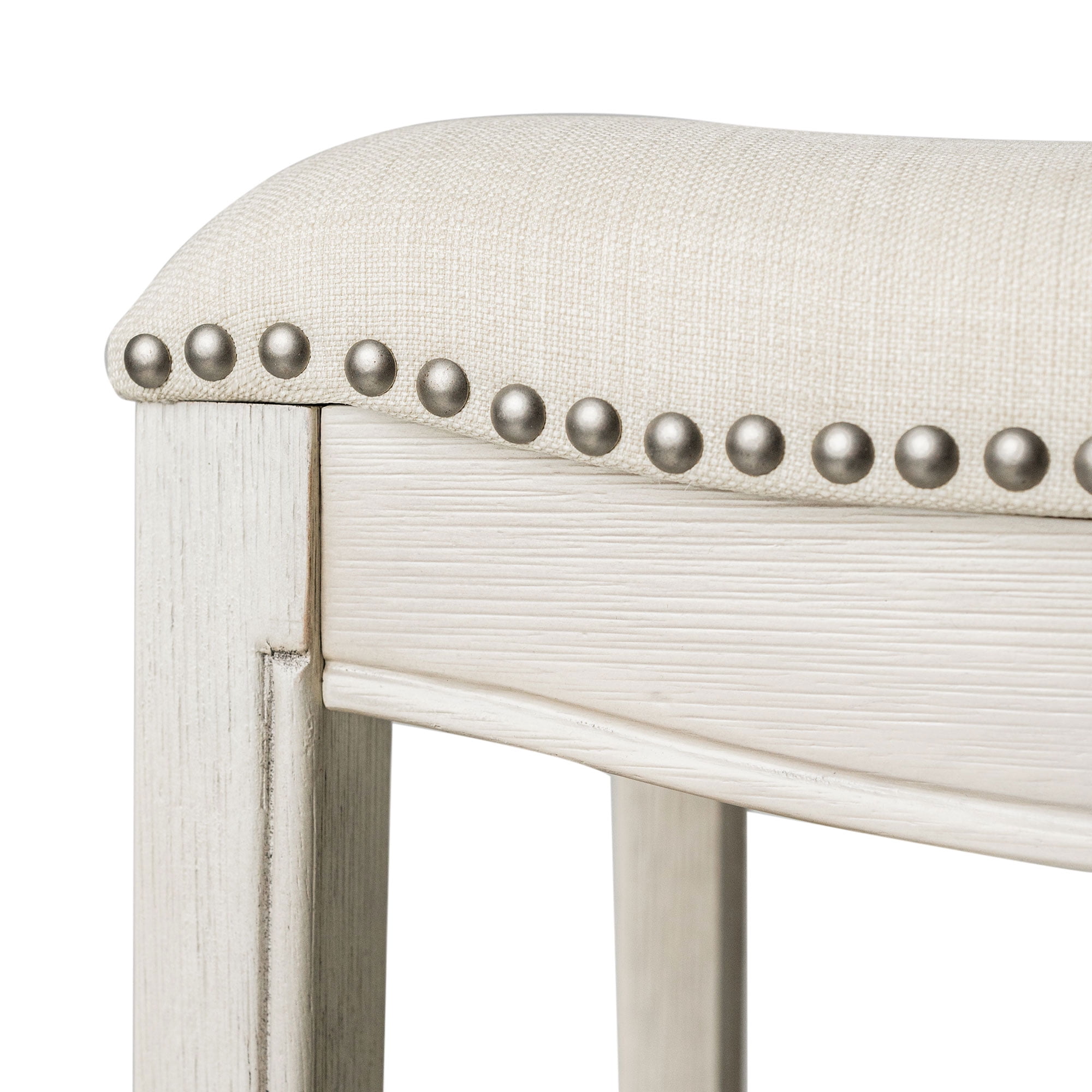 Maven Lane Adrien Saddle Counter Stool In White Oak Finish With Natural Fabric Upholstery