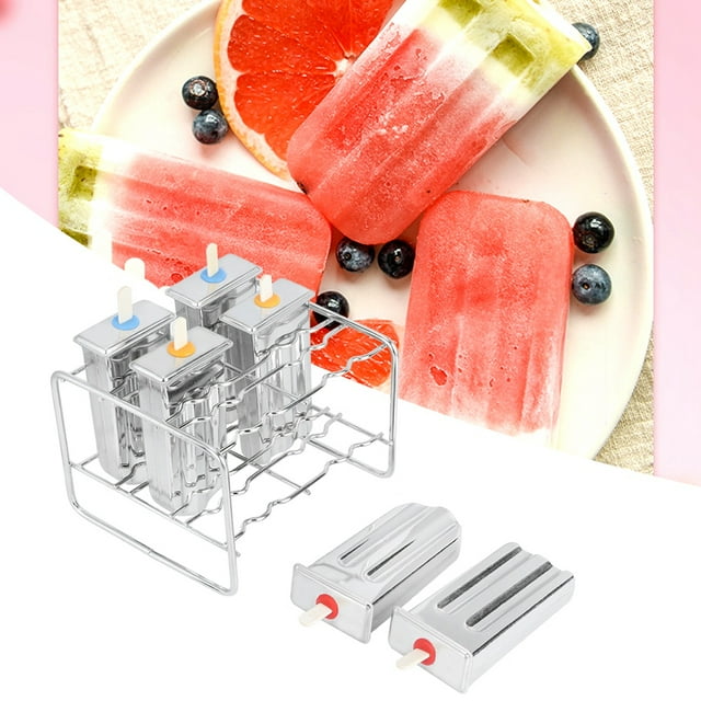 Heaveant Ice Cream Mould, 6-Mold Ice Lolly Mold Stainless Steel Ice Cream Maker Ice Pop Mould with Rack Cleaning Brush for Kitchen