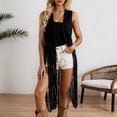 thumbnail image 2 of Ediodpoh Elegant Long Fringe Vest Cardigan for Women Soft Suede Like Fabric Open Front Mid Length Layering Piece Black XL, 2 of 6