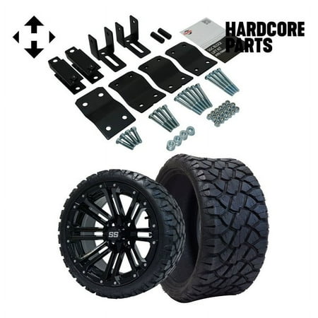 Hardcore Parts 4 Block Lift Kit for YAMAHA G2/G9 Golf Cart with 14 Black LANCER Wheels and 20 x8.5 -14 STINGER On-Road/Off-Road DOT rated All-Terrain tires