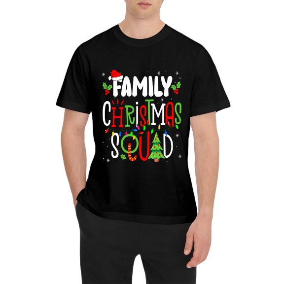 OdeJous Black Family Christmas Squadd Matching Pajamas Santa Xmas Holiday T-Shirt Small