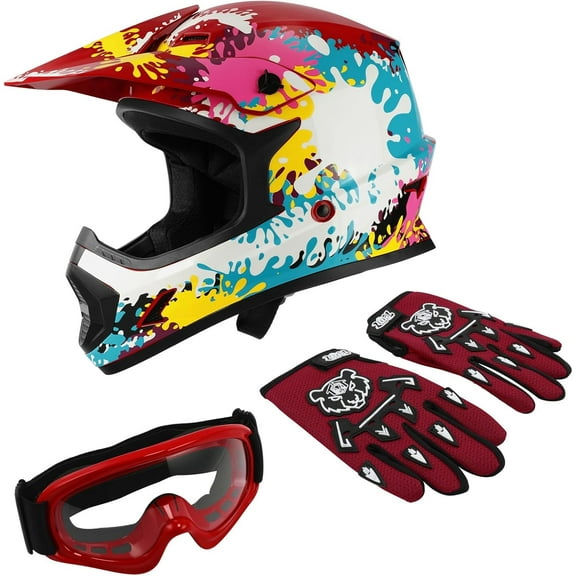 DOT Youth Kids Motocross ATV Full Face Helmets for Offroad Street Dirt Bike Go-Kart BMX MX Colorful Graffiti Small