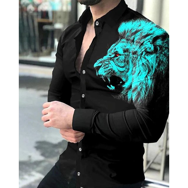 Camisa de diseño de moda para hombre con estampado de estrellas, color morado, azul y dorado, de lujo, para uso social, con solapa, talla grande, informal, de manga larga