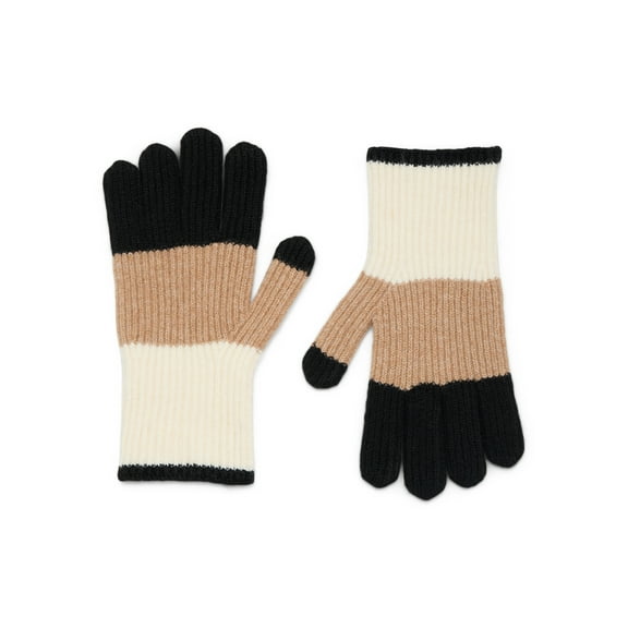Time and Tru Women's Colorblock Gloves, One Size, White/Tan