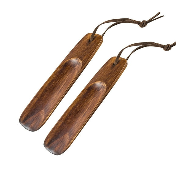 Tineasur 2-Piece Brown Solid Wood Handled Shoehorn Set for Easy Shoe Removal and Dressing Supplies