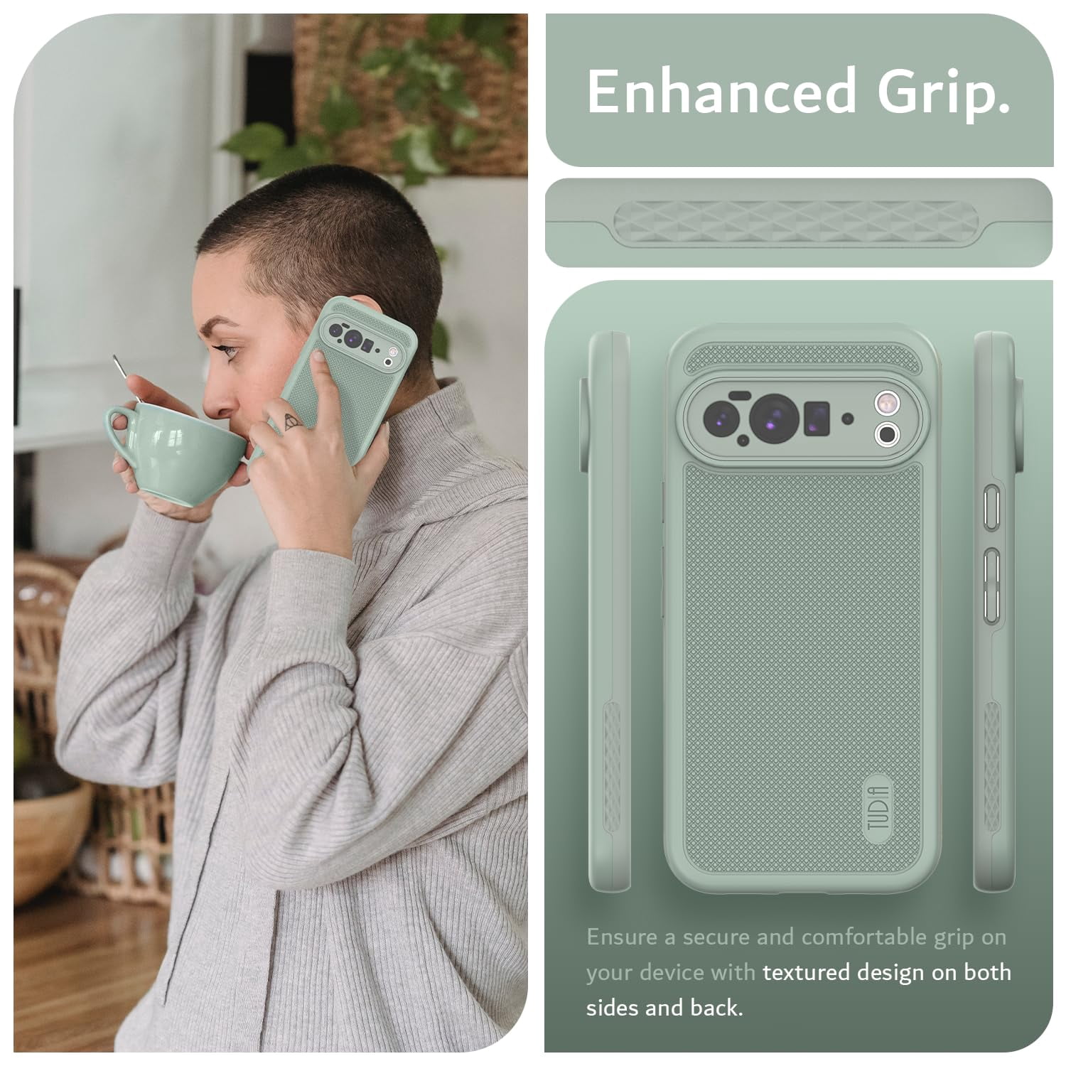 TUDIA MergeGrip Case for Google Pixel 10 Pro XL (2025), Shockproof Dual Layer Rugged Protective Phone Case, Green Lily