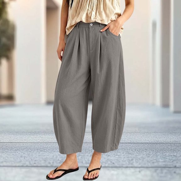 Xdegoge Womens Wide Leg Lounge Pants Casual Loose Fit Pleated Trousers with Pockets High Waisted Elastic Flowy Beach Yoga Pants for Summer Vacation